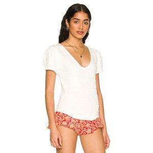 Free People NWT Sugar Cube Crinkle Fabric Short Sleeve Tee Optic White XSm New